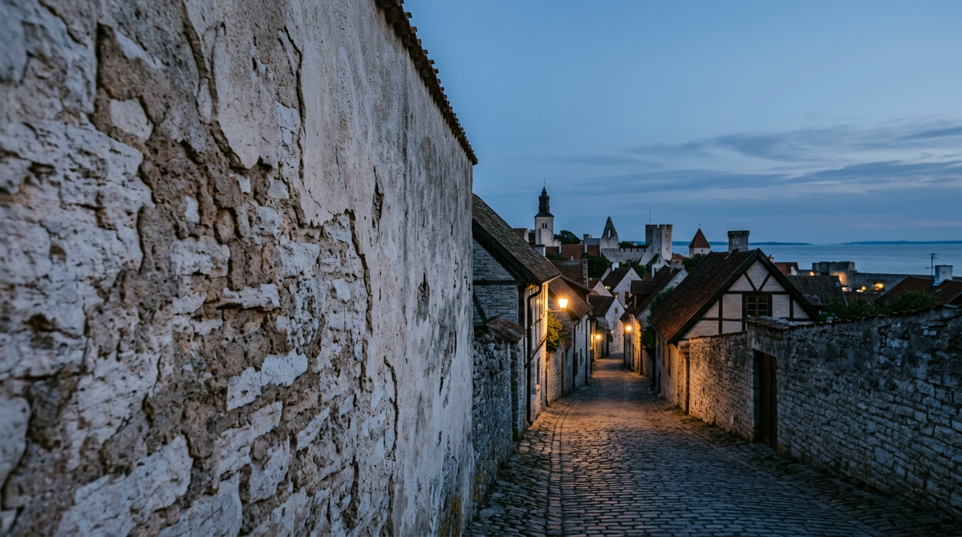 Visby i skymning på Gotland